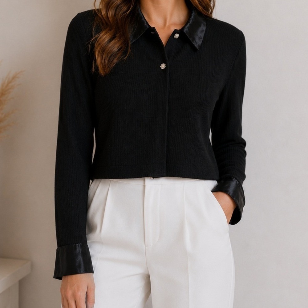 Vintage Ecru Cropped Button Sweater Preppy Dark Academia Quiet Luxury Old Money